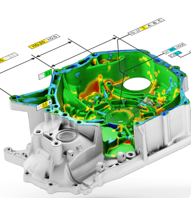 Colorful 3D CAD model of a reverse engineered component