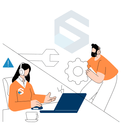 Illustration of an engineer providing onsite service at a client location