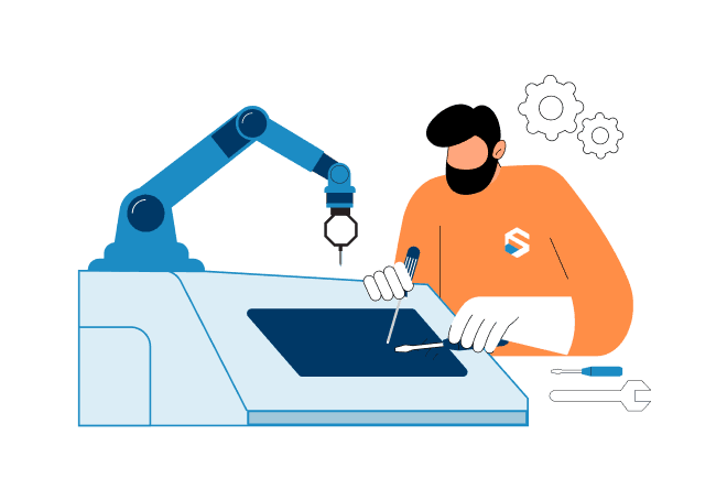 Illustration of a skilled engineer operating a metrology arm